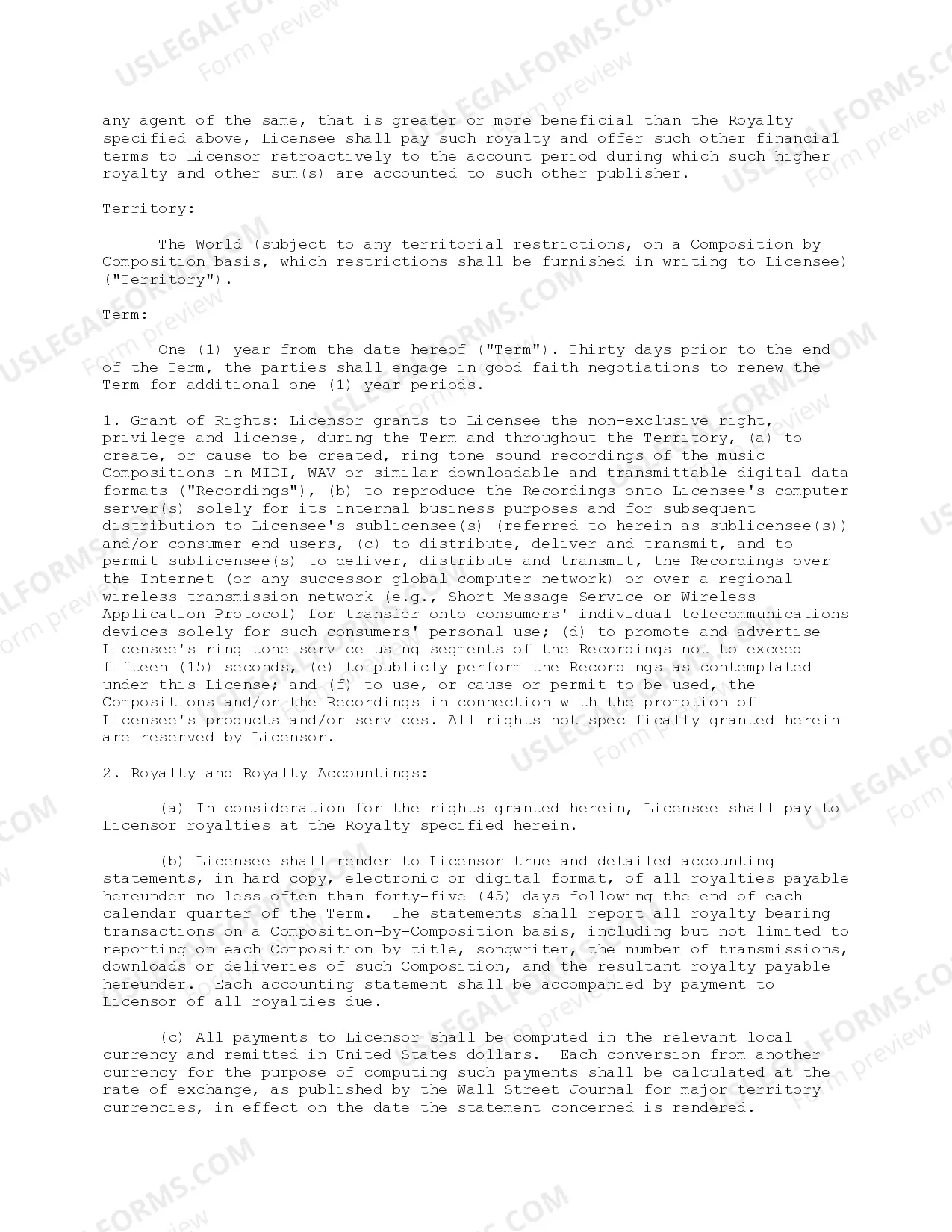 Preview Ring Tone License Agreement