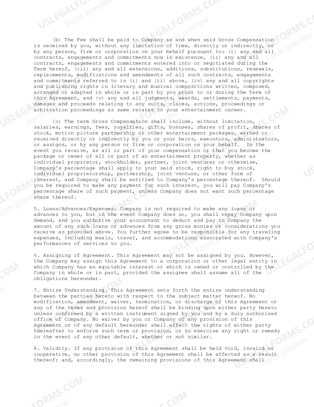 Preview Exclusive Personal Management Agreement