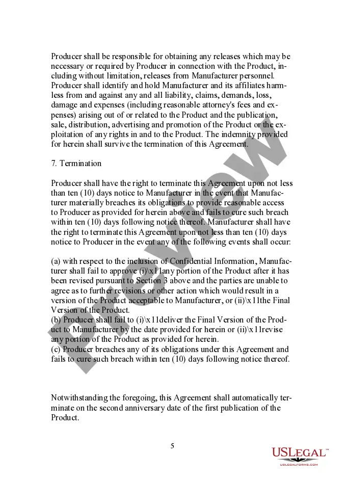 Preview Subject Matter Agreement for a Multimedia Product