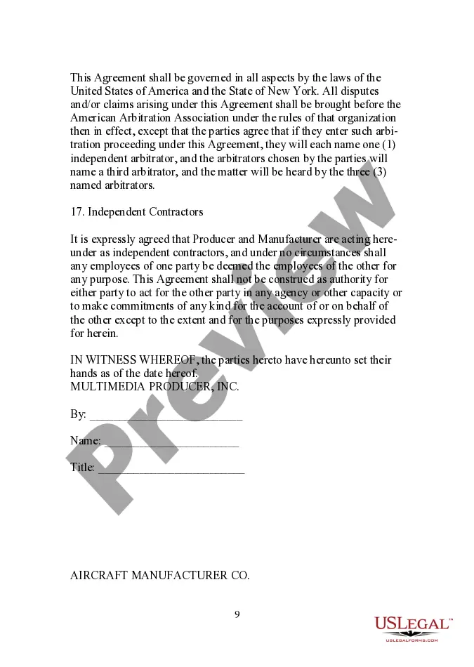 Preview Subject Matter Agreement for a Multimedia Product