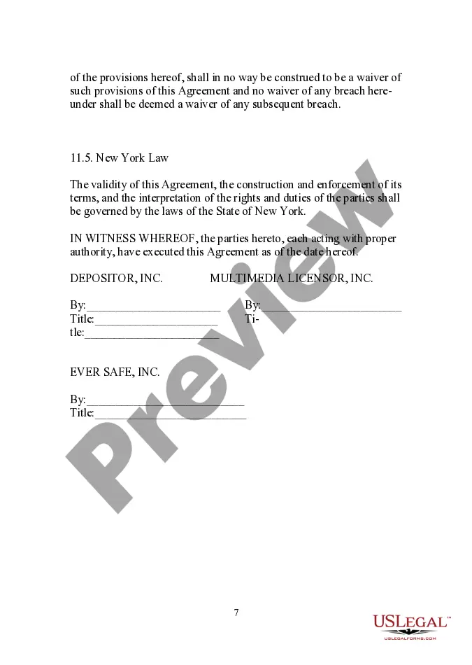 Preview Escrow Agreement between Depositor, Inc., and Multimedia Licensor, Inc.