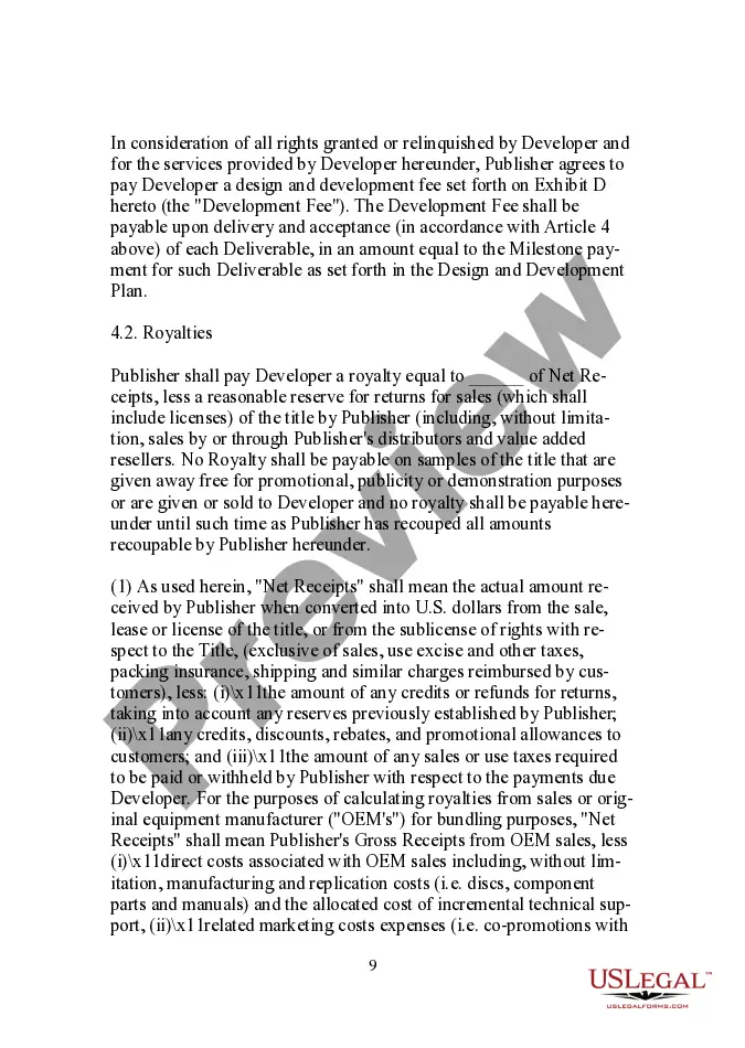 Get Publisher Oriented Compact Disc (CD) Title Development Agreement Preview Publisher Oriented Compact Disc (CD) Title Development Agreement