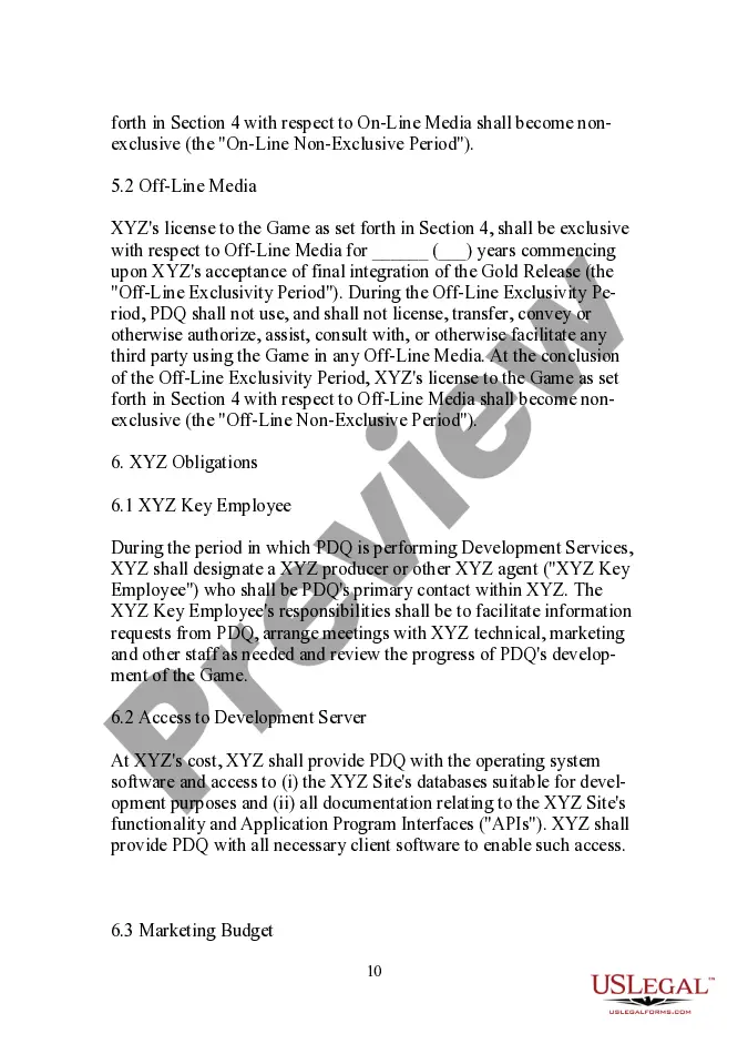 Get License and Development Agreement for Online Game Site Preview License and Development Agreement for Online Game Site