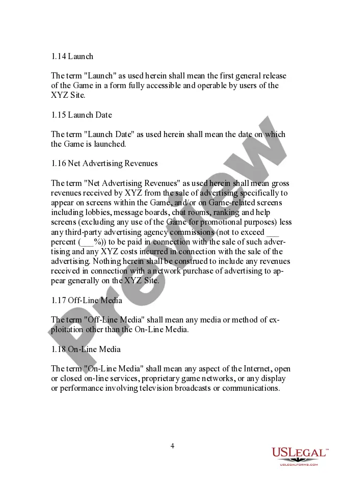 Get License and Development Agreement for Online Game Site Preview License and Development Agreement for Online Game Site