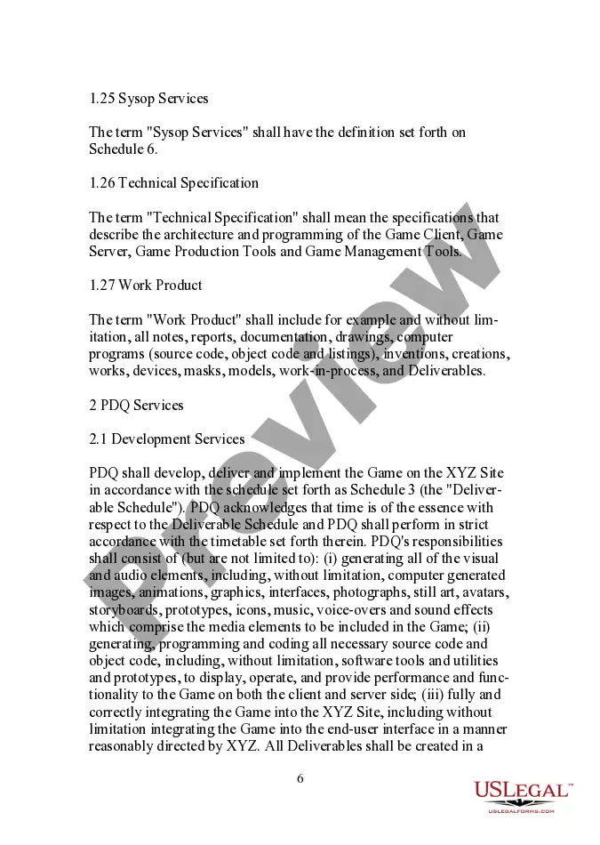 Get License and Development Agreement for Online Game Site Preview License and Development Agreement for Online Game Site