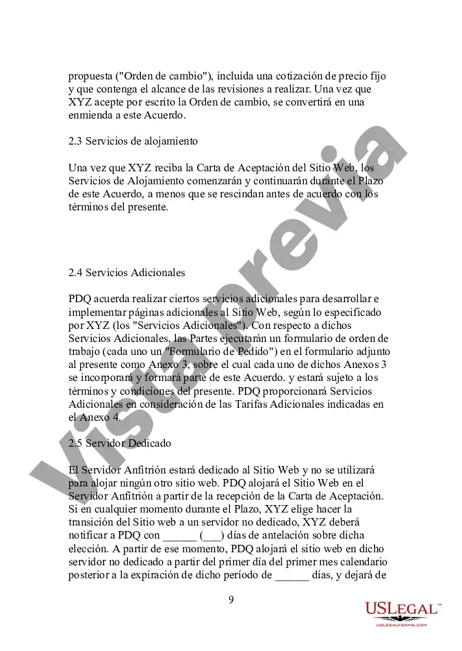 Preview Acuerdo de servicio y desarrollo del sitio web