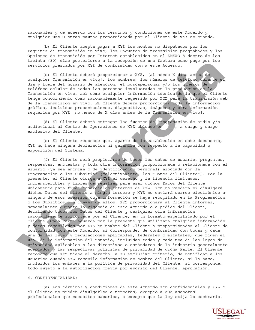 Preview Acuerdo de hospedaje y transmisión de transmisiones en vivo y pregrabadas