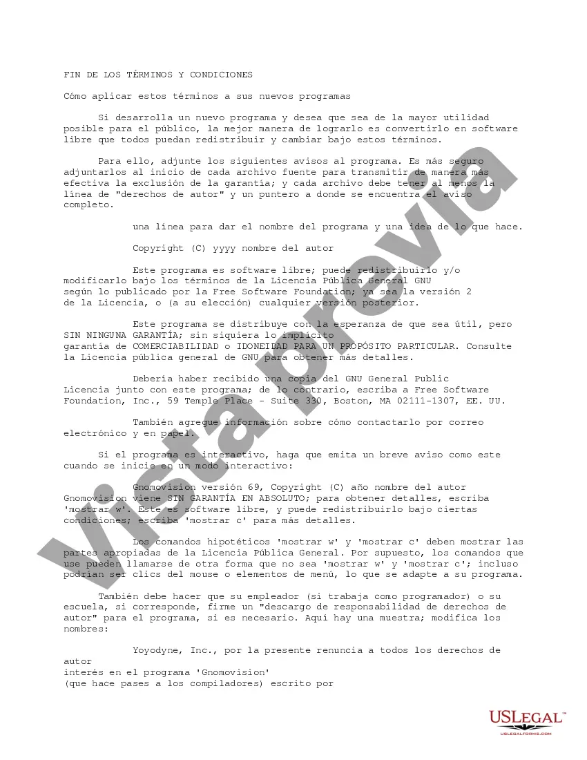 Preview Licencia Pública General GNU Versión 2 Junio 1991