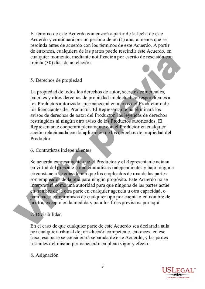 Preview Formulario - Acuerdo de Representante de Ventas