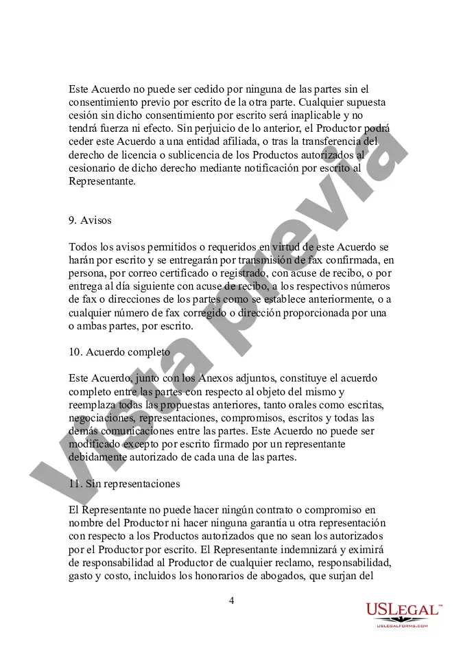 Preview Formulario - Acuerdo de Representante de Ventas