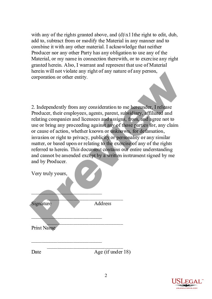 page 1 Form Talent Contract preview