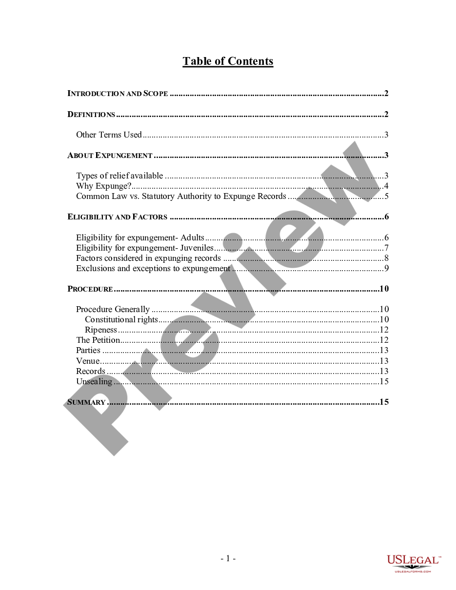 page 1 Expungement Handbook - Procedures and Law preview