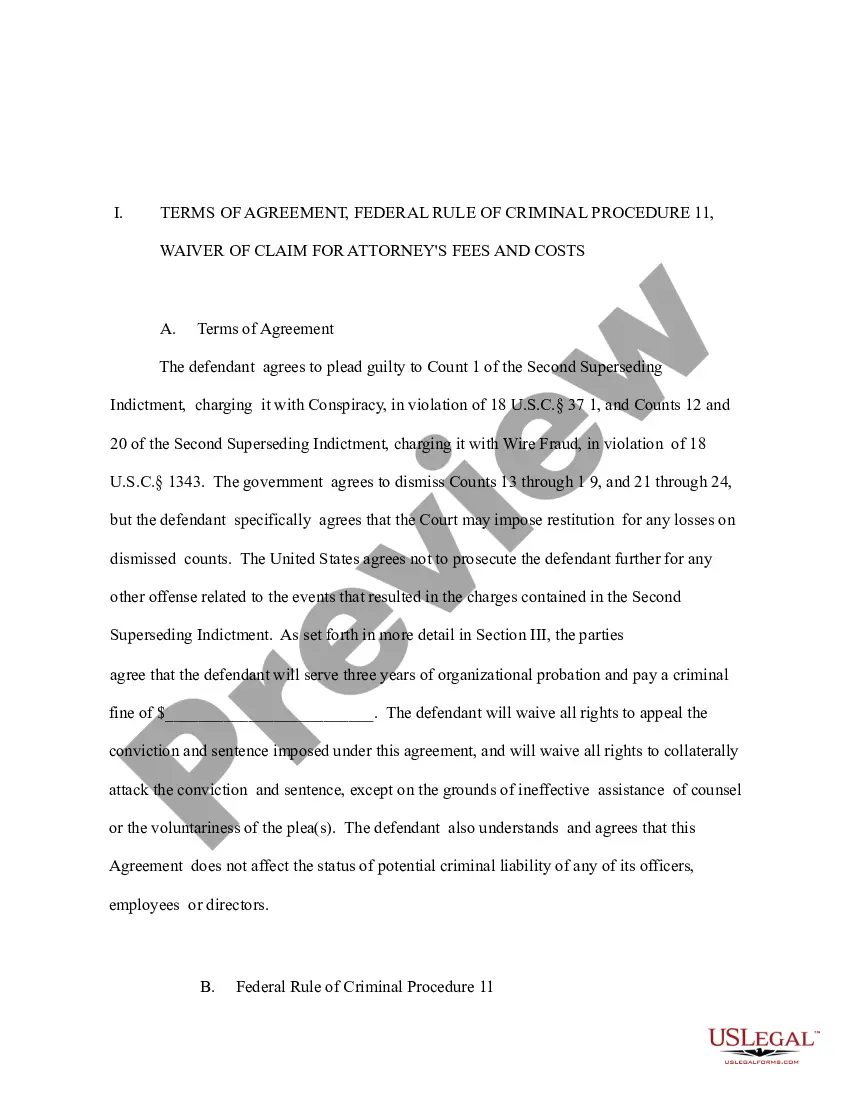 Get Plea Agreement of Corporation charged with Conspiracy and Wire Fraud Preview Plea Agreement of Corporation charged with Conspiracy and Wire Fraud