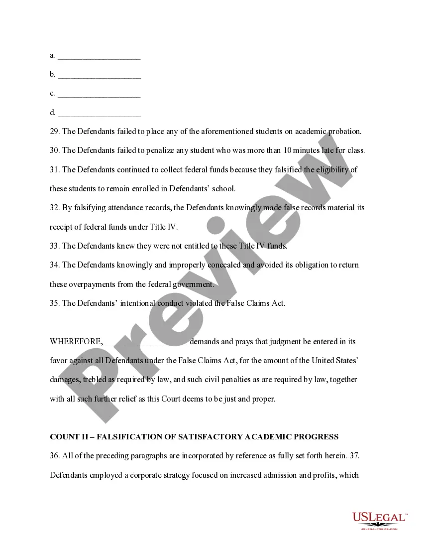 Preview Sample Complaint under False Claims Act