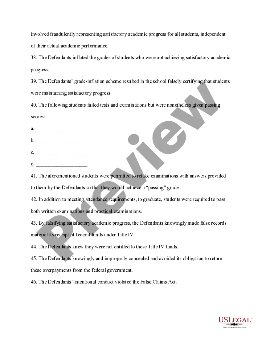 Preview Sample Complaint under False Claims Act