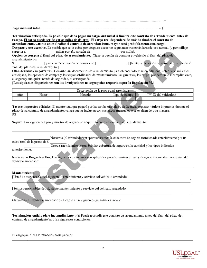 Get Formulario de divulgación de la Ley Federal de Arrendamiento para el Consumidor Preview Formulario de divulgación de la Ley Federal de Arrendamiento para el Consumidor