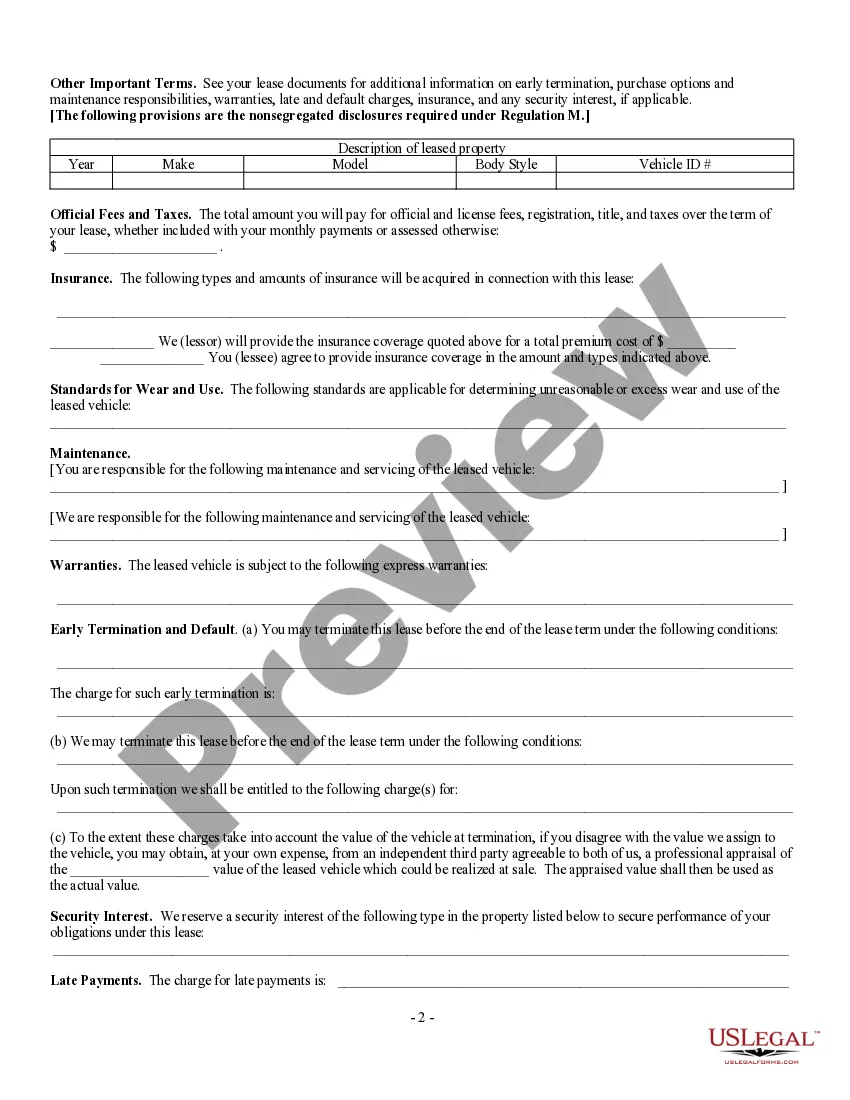 Get Federal Consumer Leasing Act Disclosure Form Preview Federal Consumer Leasing Act Disclosure Form