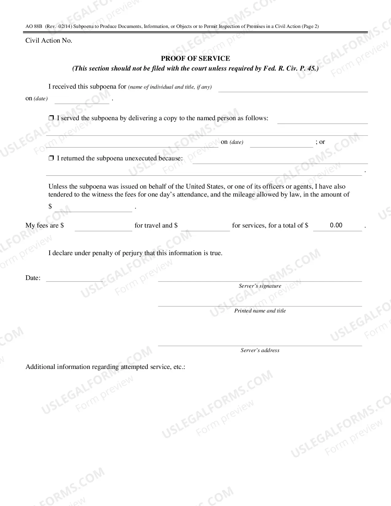 Preview Subpoena to Produce Documents, Information, or Objects or to Permit Inspection of Premises in a Civil Action