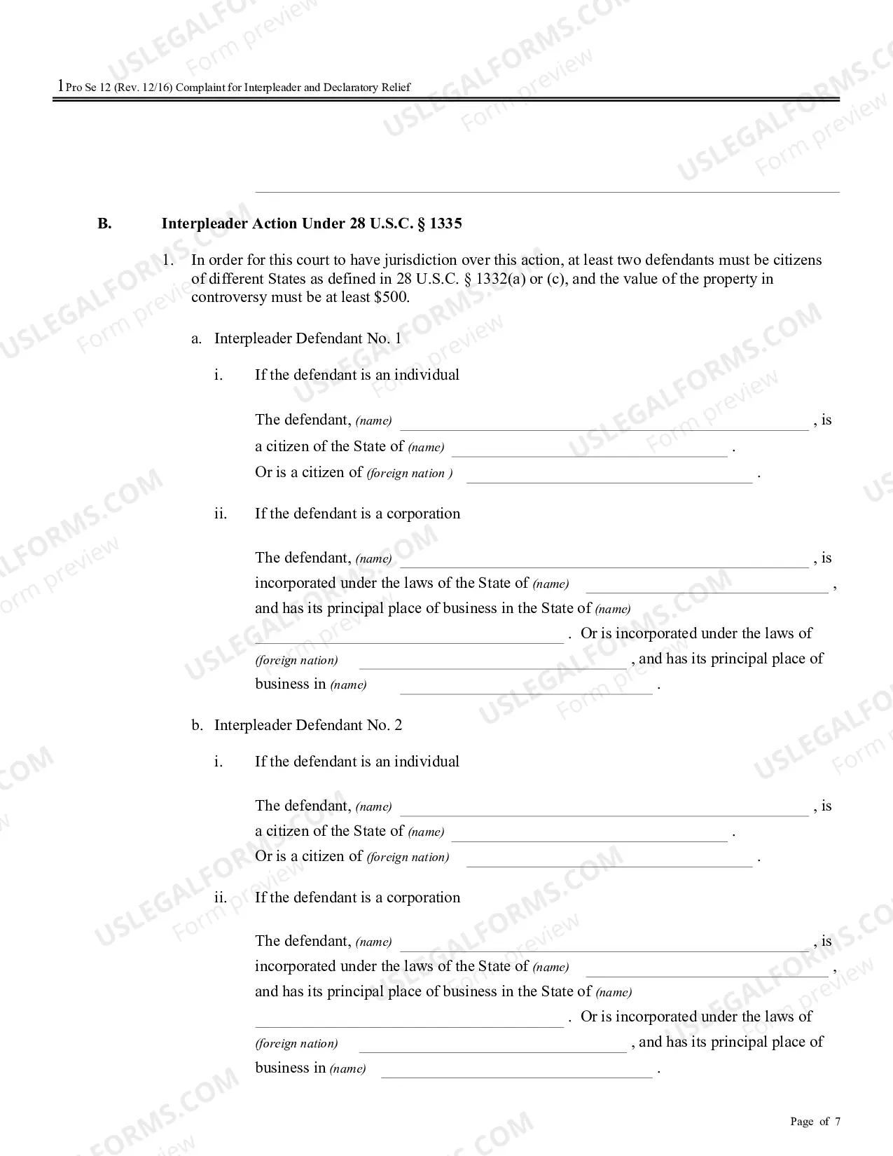 Preview Complaint for Interpleader and Declaratory Relief