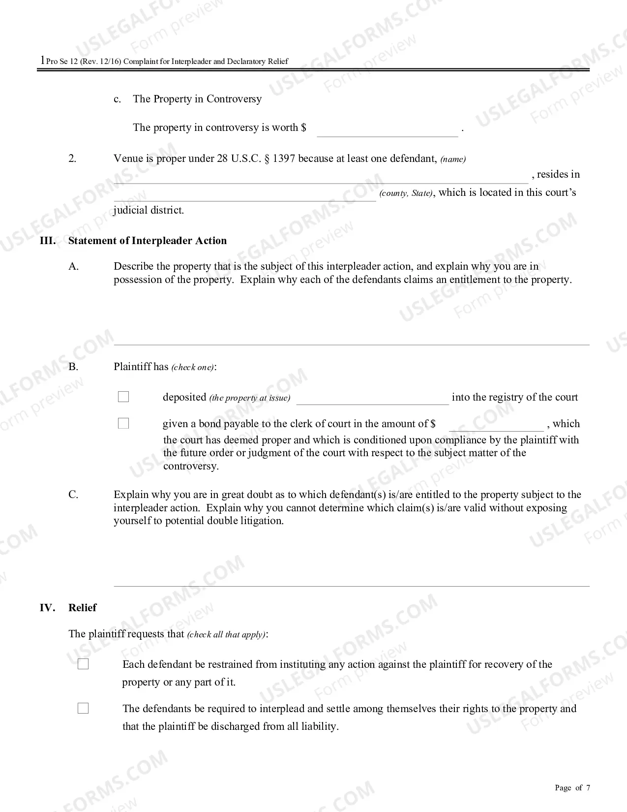 Preview Complaint for Interpleader and Declaratory Relief