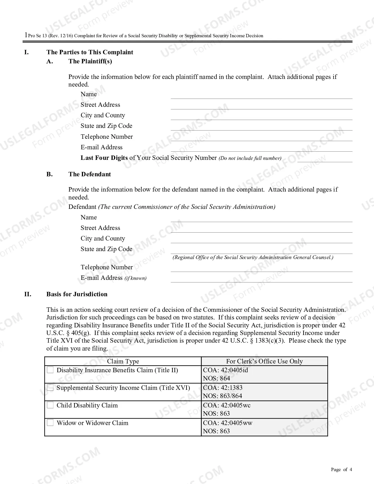 Preview Complaint for Review of Social Security Decision