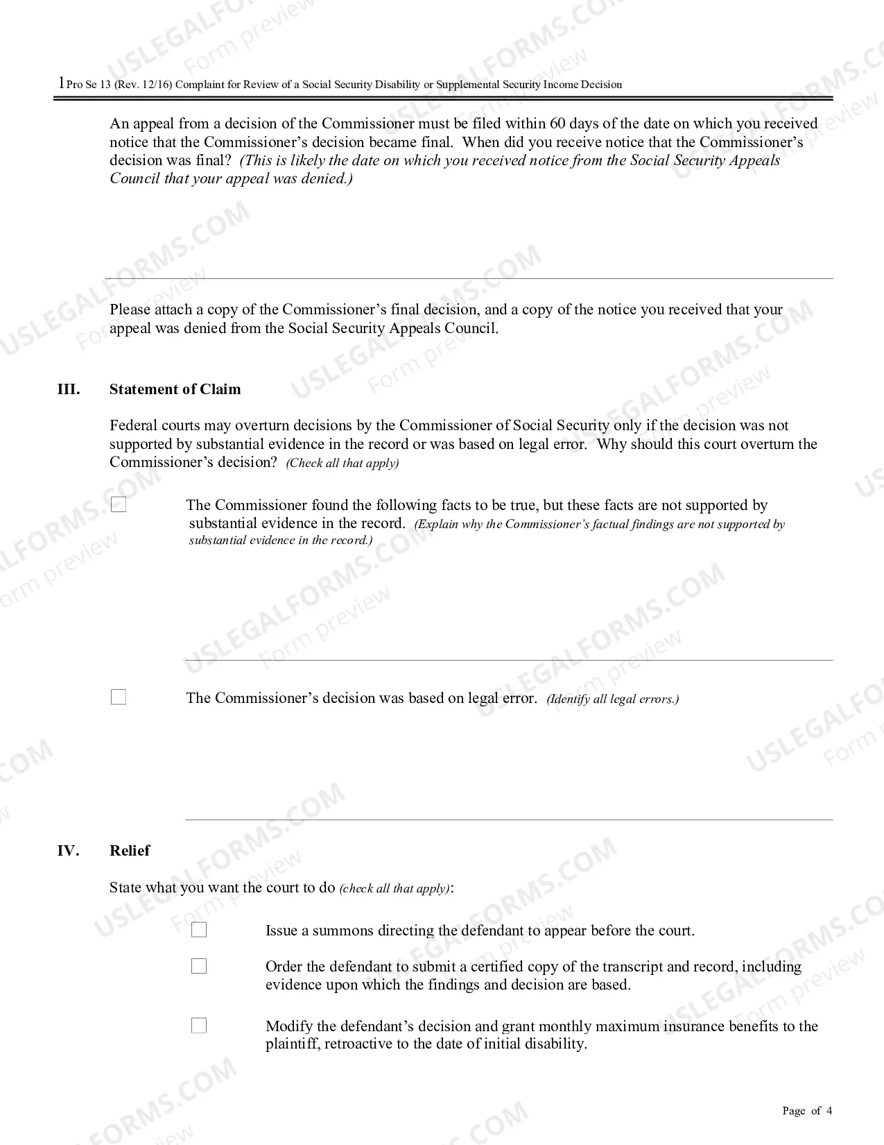 Preview Complaint for Review of Social Security Decision