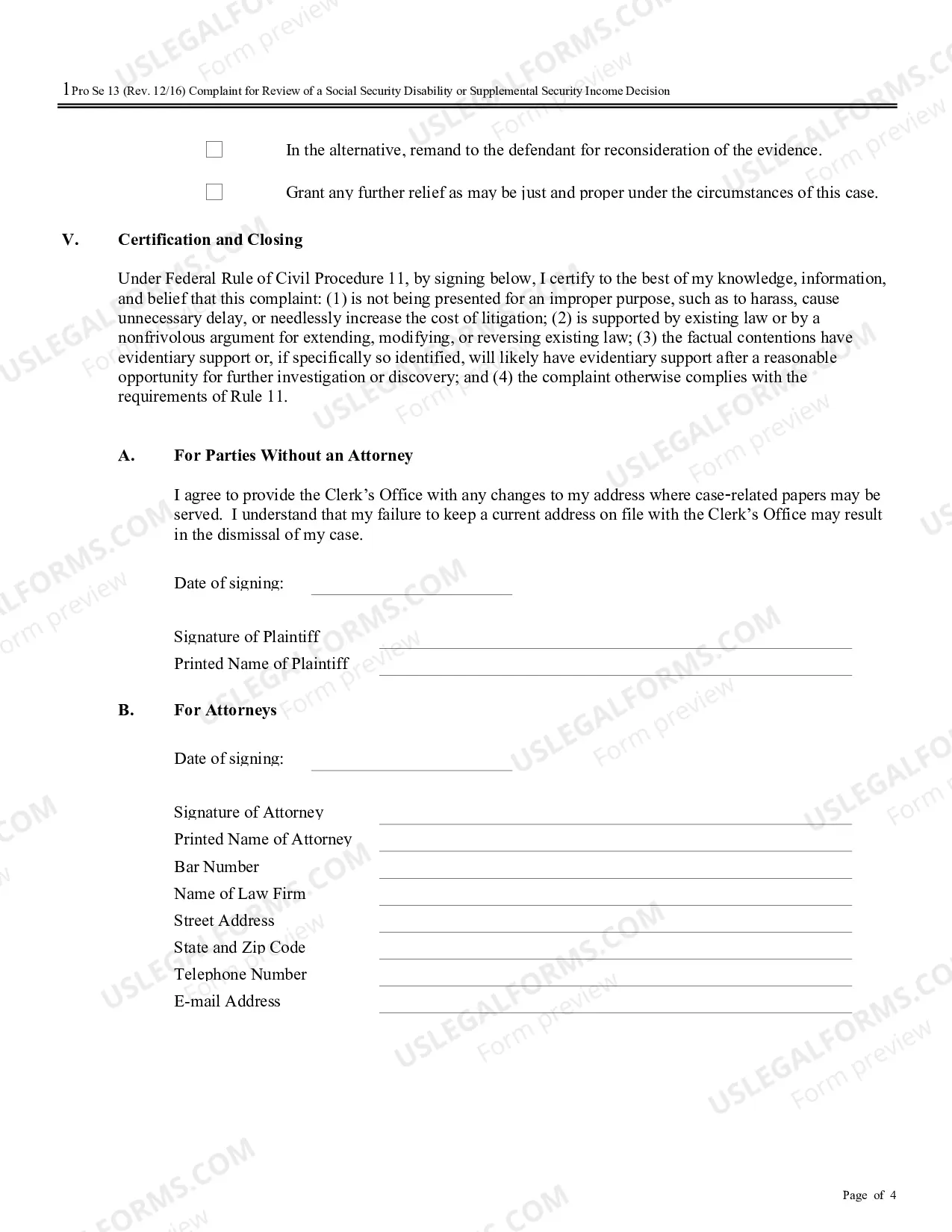 Preview Complaint for Review of Social Security Decision