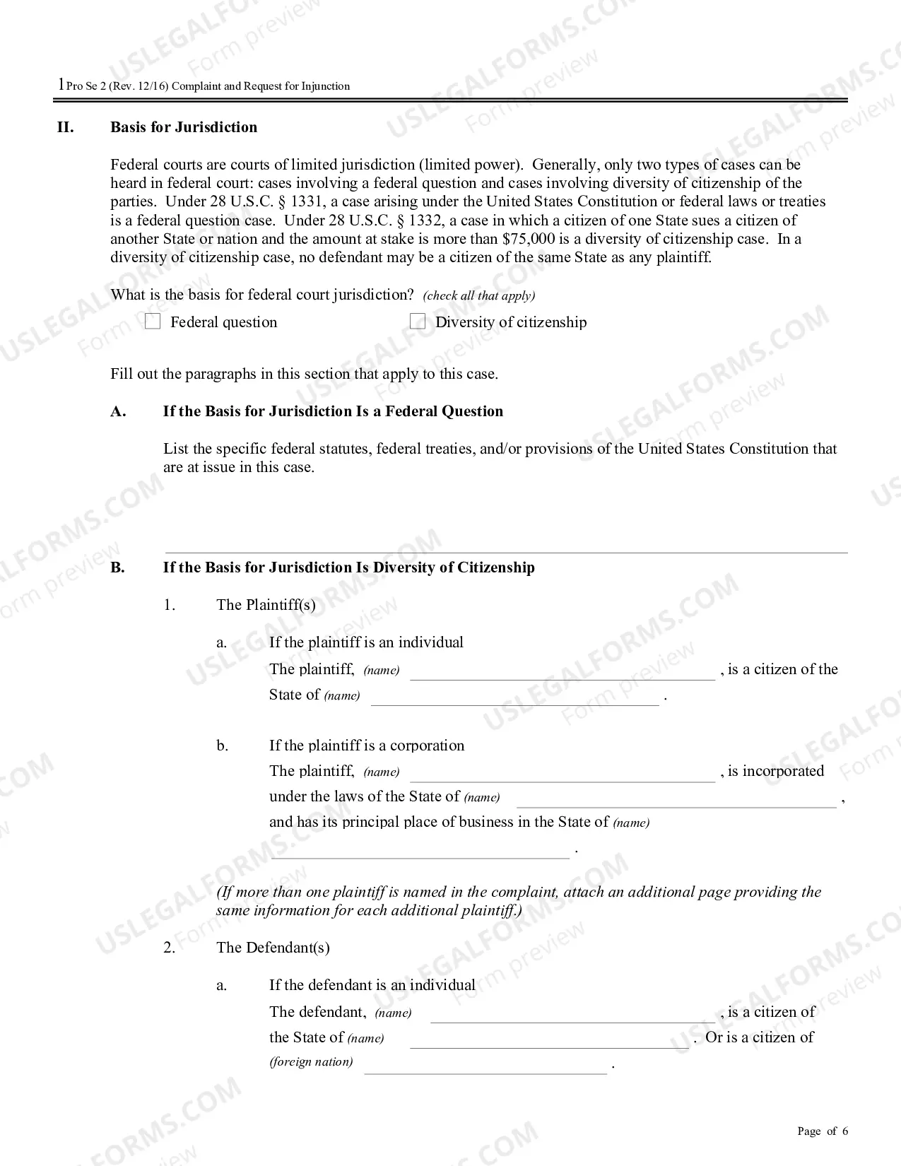 Preview Complaint and Request for Injunction