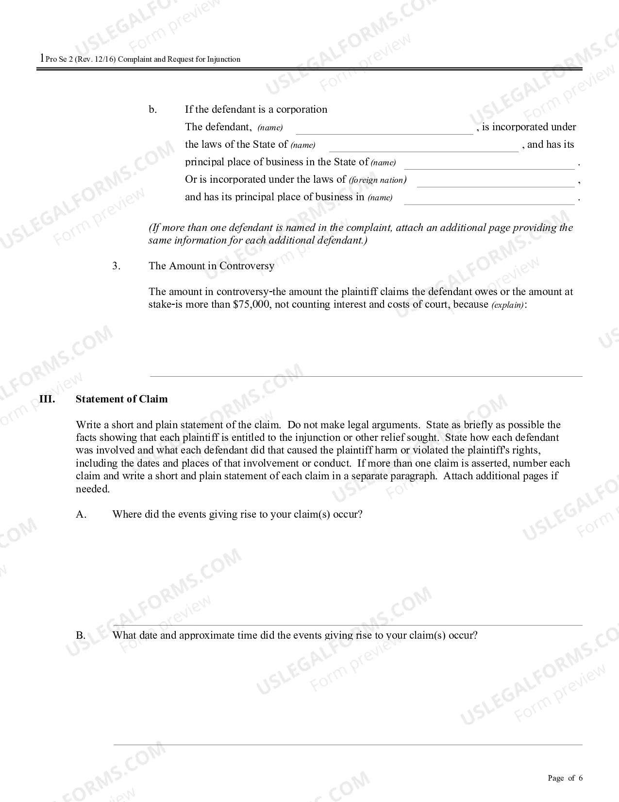 Preview Complaint and Request for Injunction