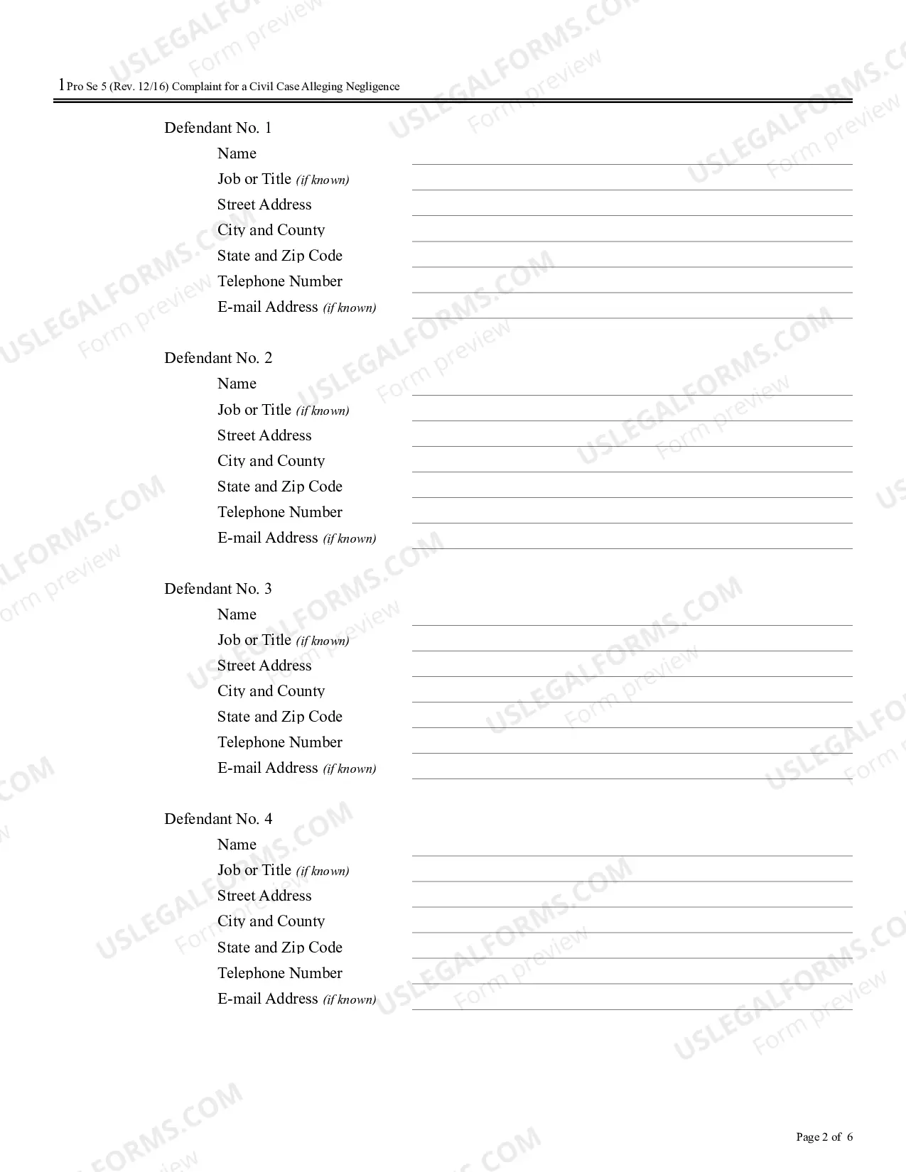 Preview Complaint for a Civil Case Alleging Negligence