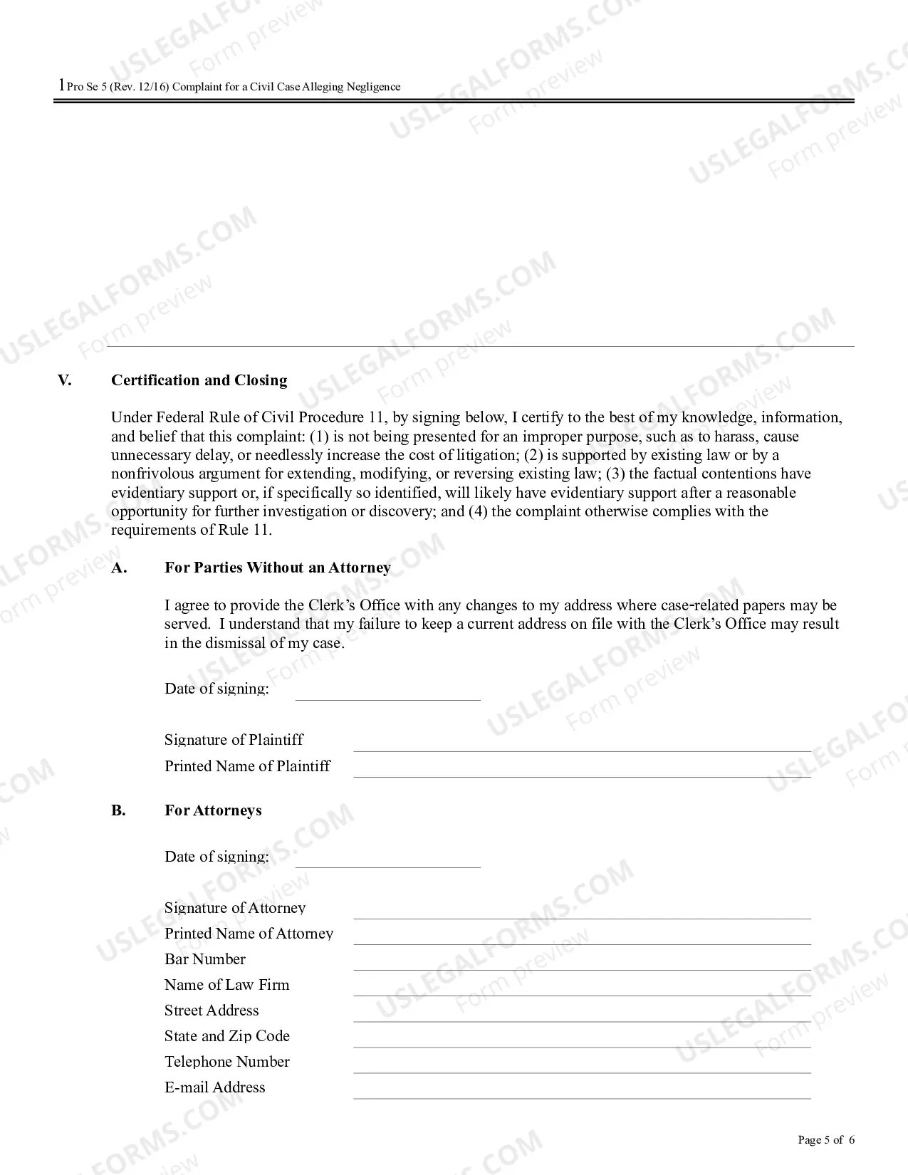 Preview Complaint for a Civil Case Alleging Negligence