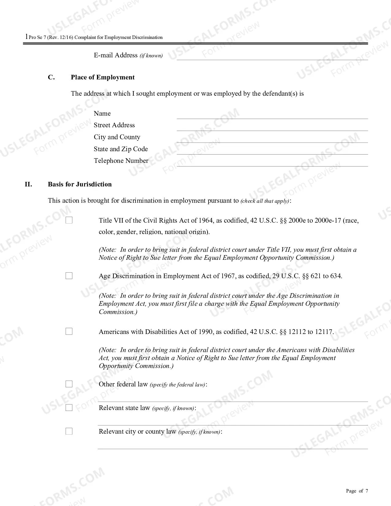 Preview Complaint for Employment Discrimination