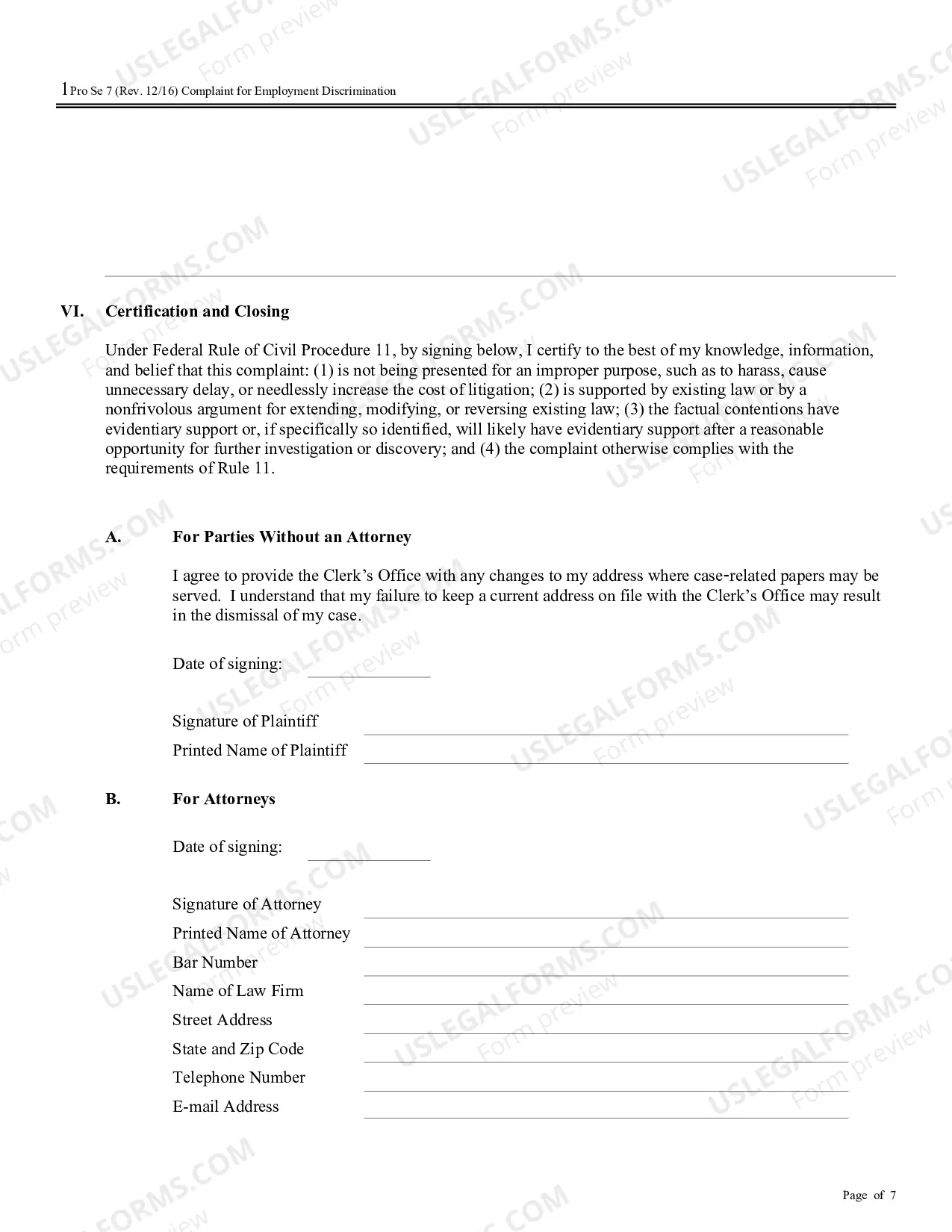 Preview Complaint for Employment Discrimination