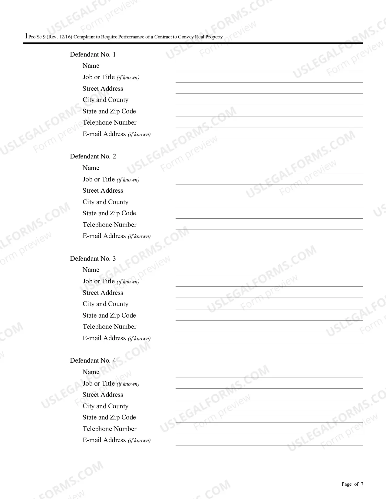 Preview Complaint for Specific Performance or Damages Based on a Contract to Convey Real Property