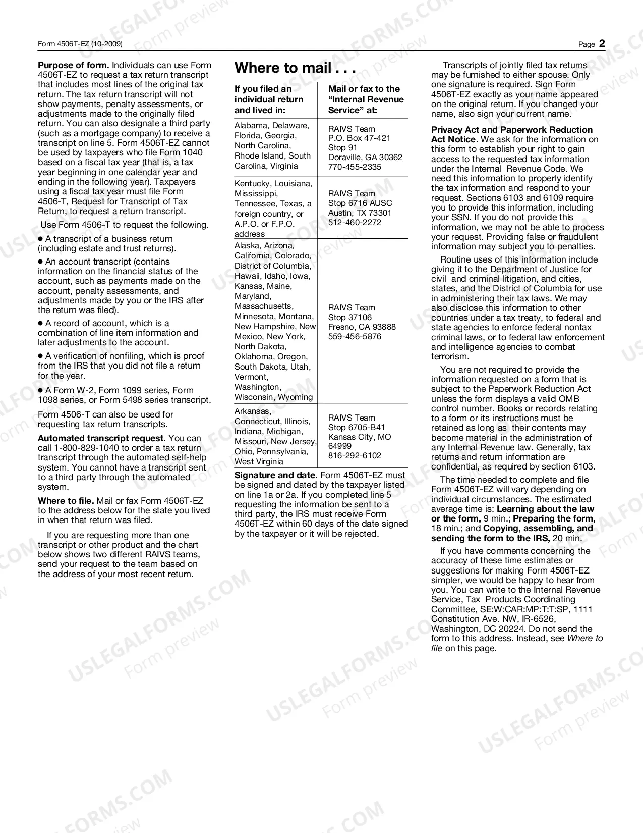 Preview IRS Form 4506-EZ Short Form Request for Individual Tax Return Transcript