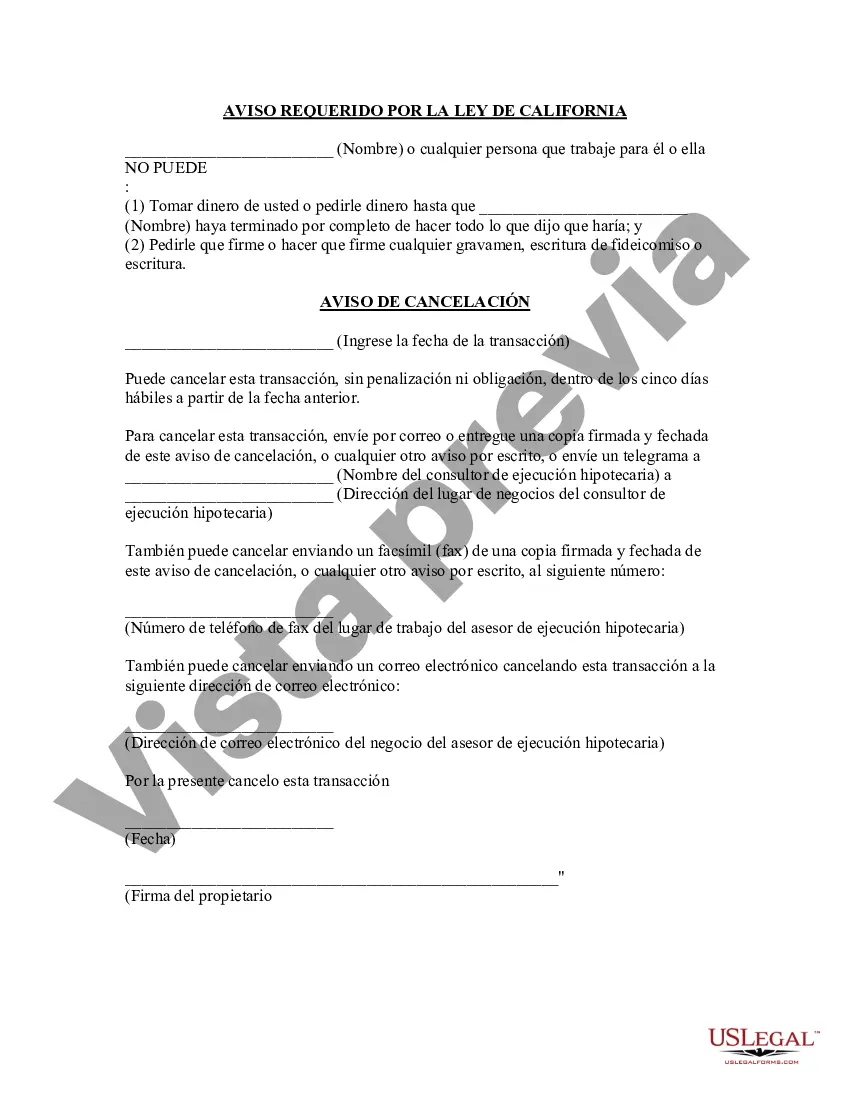 Preview Avisos legales requeridos para los consultores de ejecución hipotecaria de California