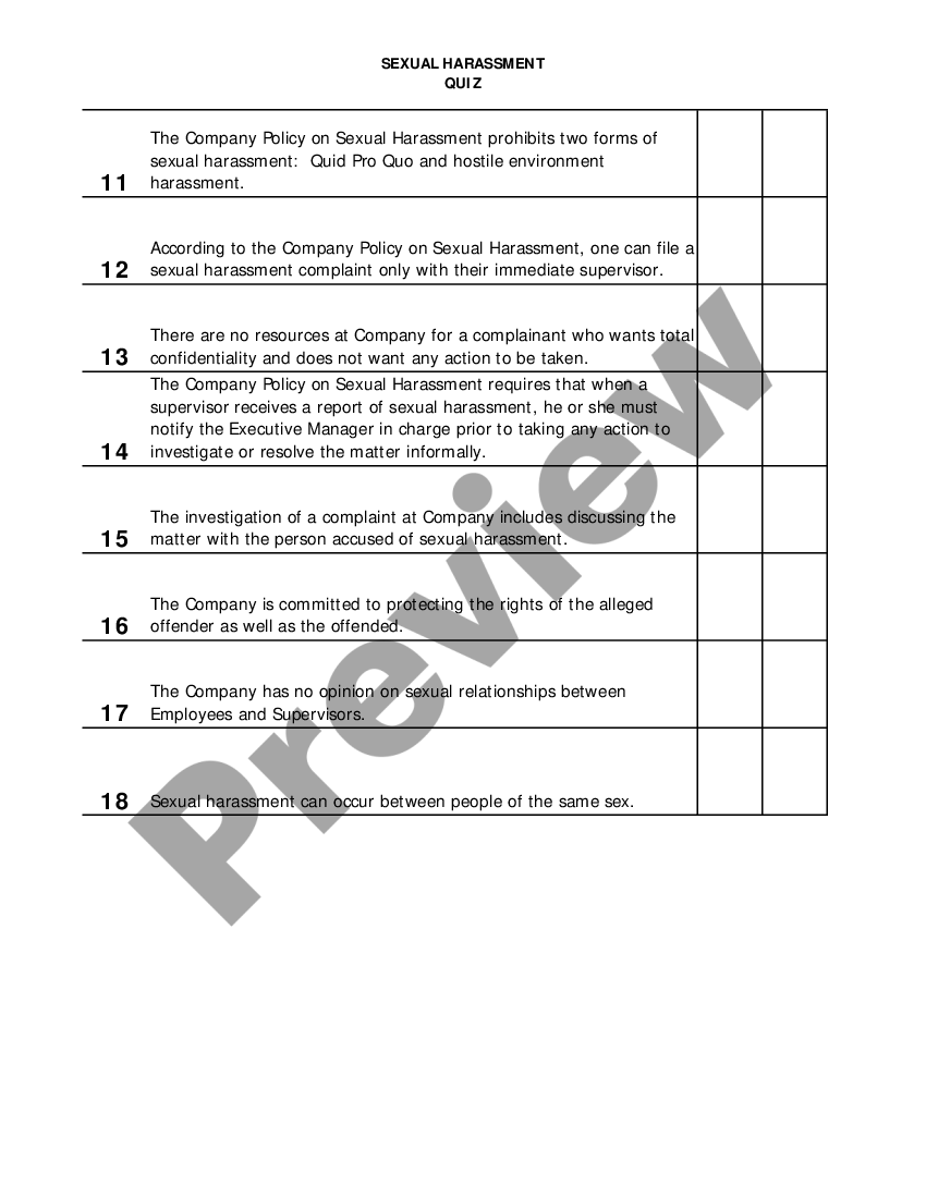 Sexual Harassment Quiz With Answer Key Workplace Workplace