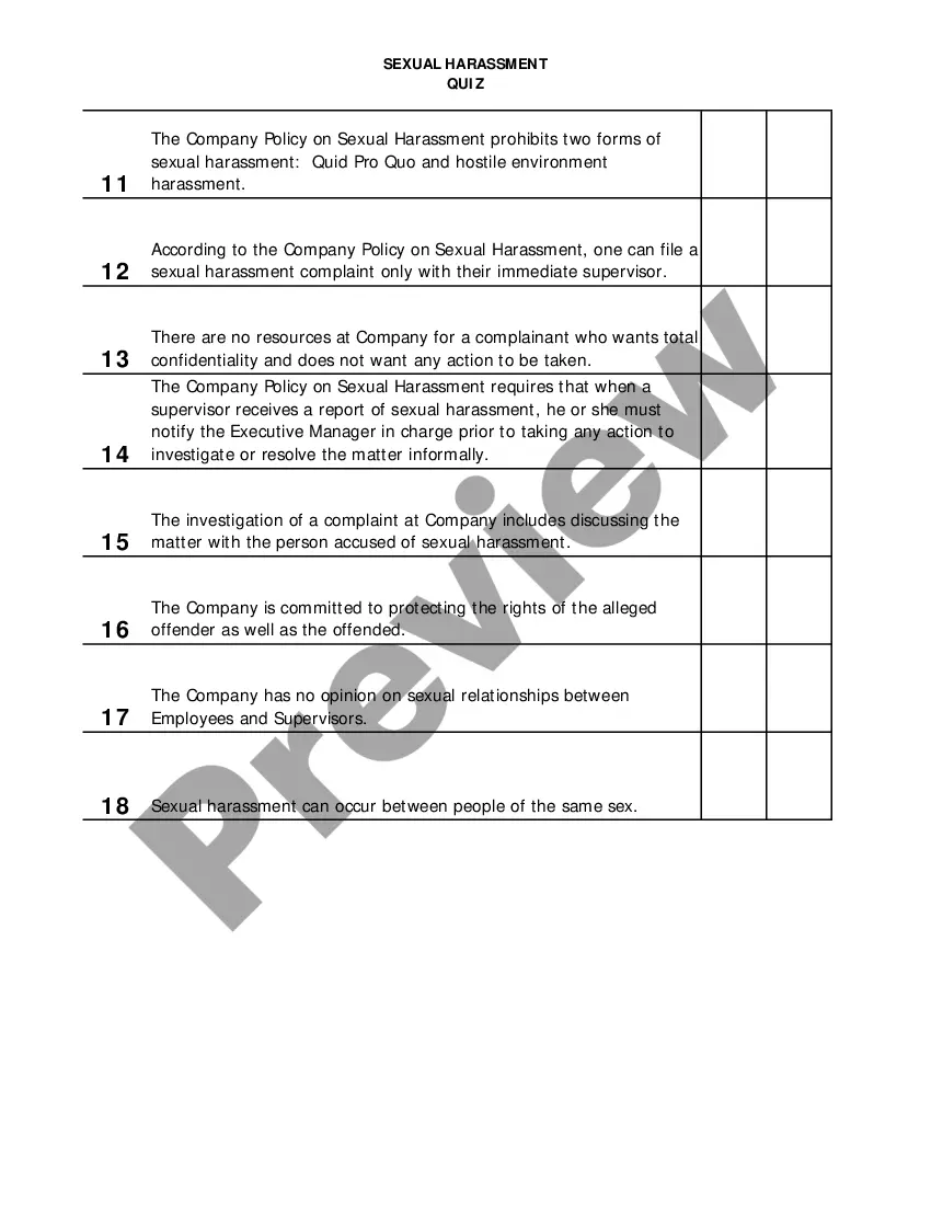 Get Sexual Harassment Quiz with Answer Key - Workplace Preview Sexual Harassment Quiz with Answer Key - Workplace