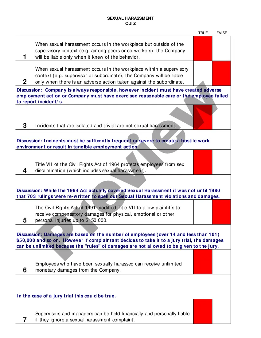 Get Sexual Harassment Quiz with Answer Key - Workplace Preview Sexual Harassment Quiz with Answer Key - Workplace