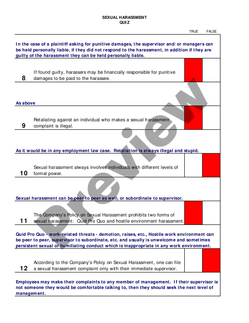 Get Sexual Harassment Quiz with Answer Key - Workplace Preview Sexual Harassment Quiz with Answer Key - Workplace