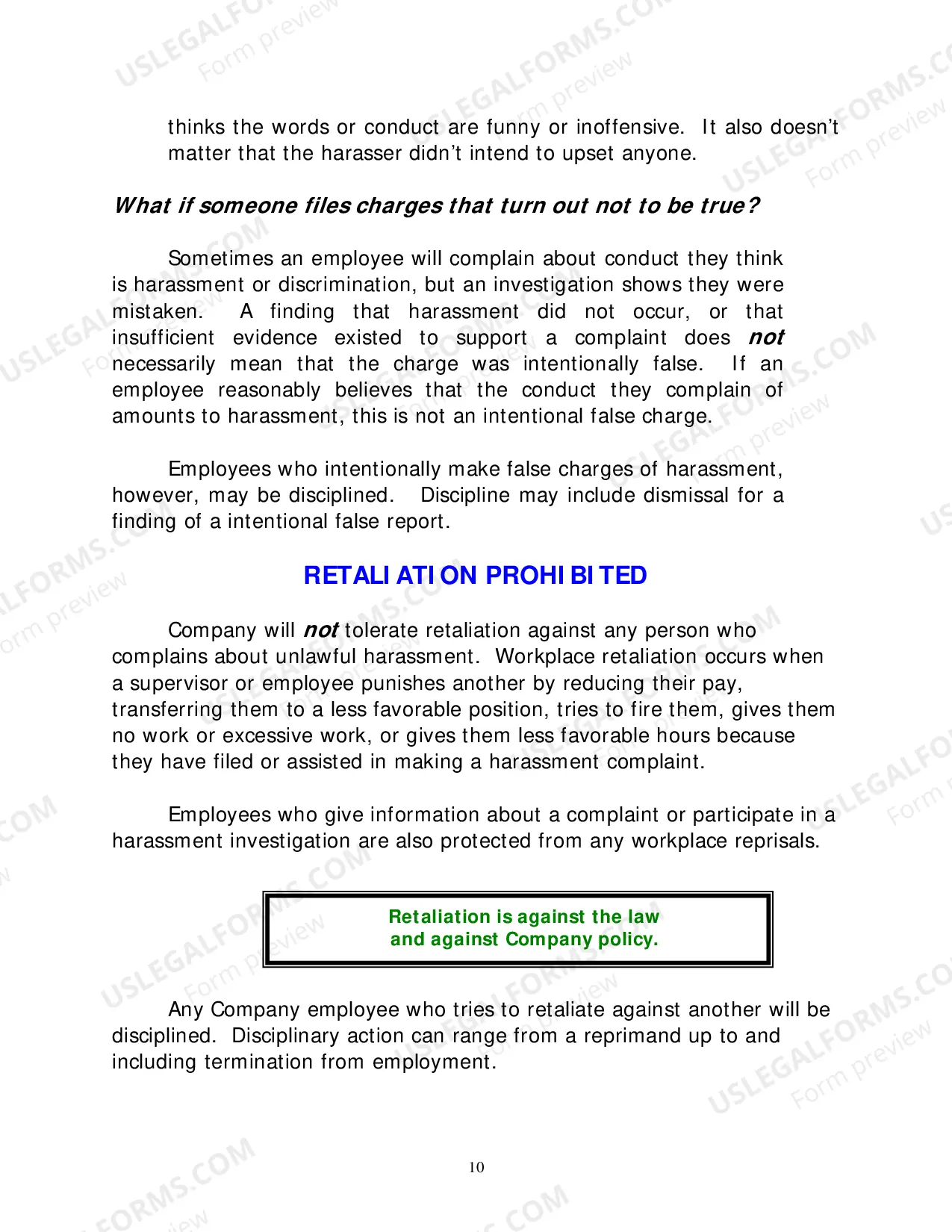 Preview Employee - Company Harassment Policy - Workplace