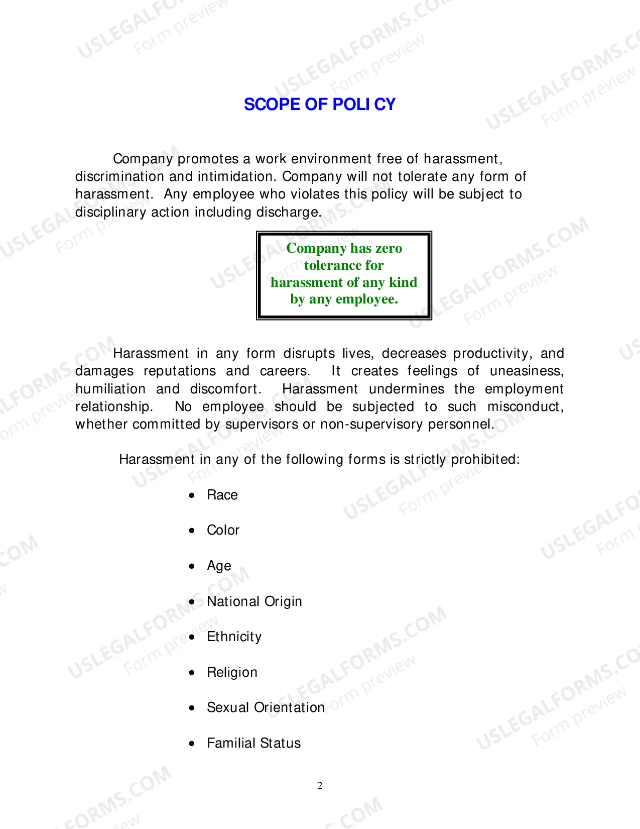 Preview Employee - Company Harassment Policy - Workplace