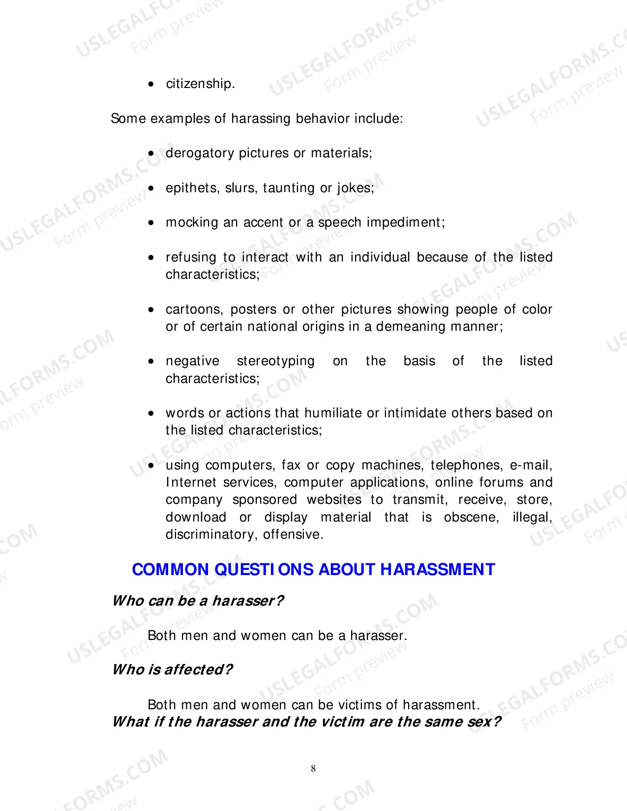 Preview Employee - Company Harassment Policy - Workplace