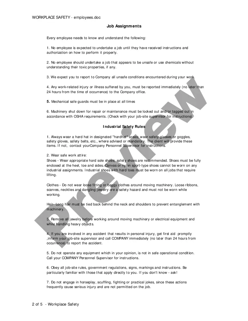 Preview Workplace Safety Policy - For Employee