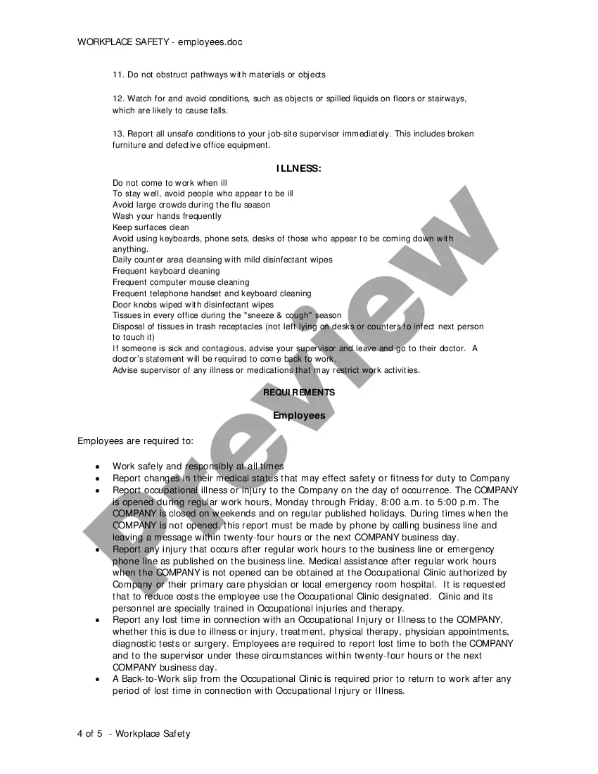 Preview Workplace Safety Policy - For Employee