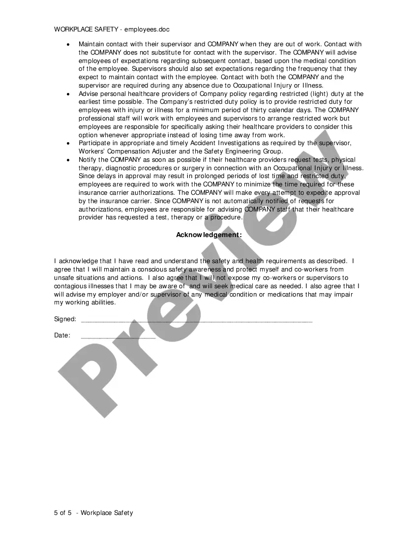 Preview Workplace Safety Policy - For Employee