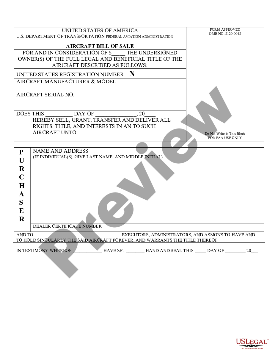 page 1 Aircraft Bill of Sale preview