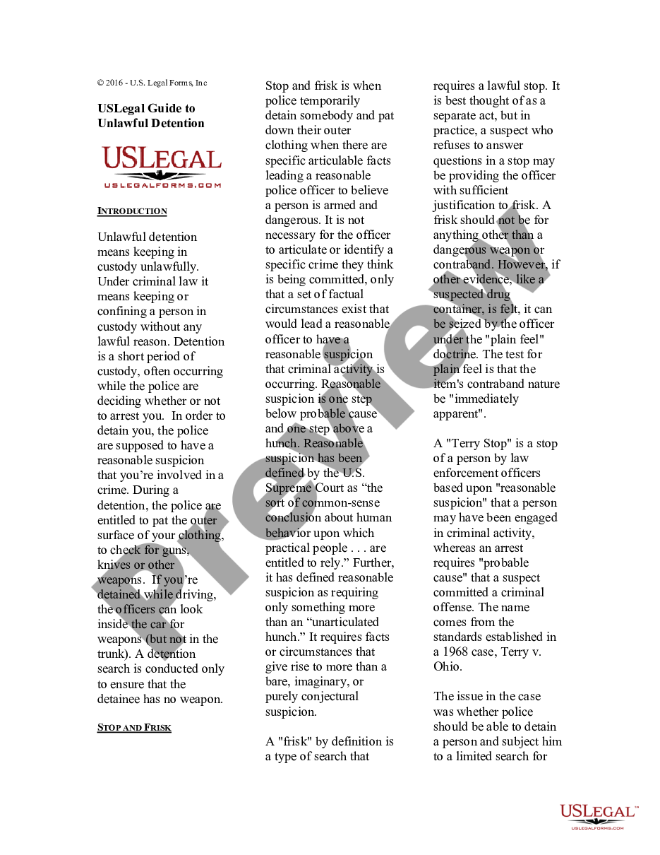 form USLegal Guide to Unlawful Detention preview