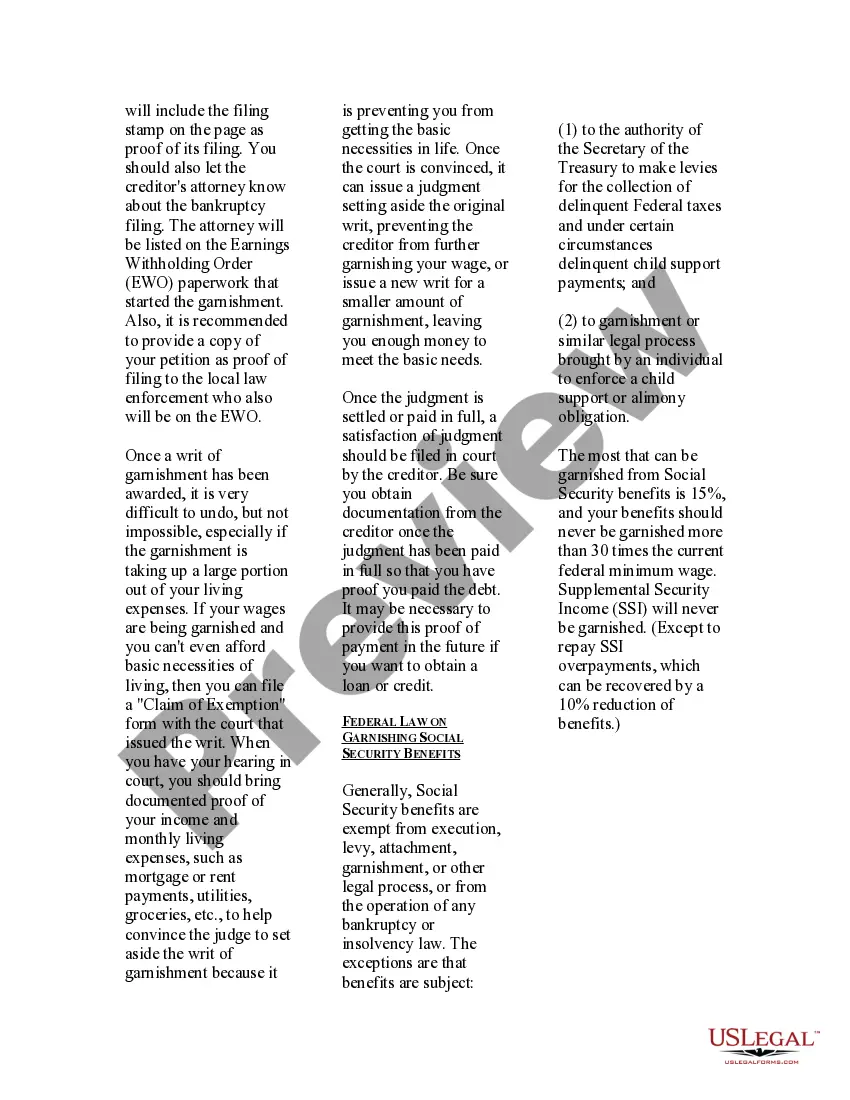 Get USLegal Guide on How to Stop Garnishment Preview USLegal Guide on How to Stop Garnishment