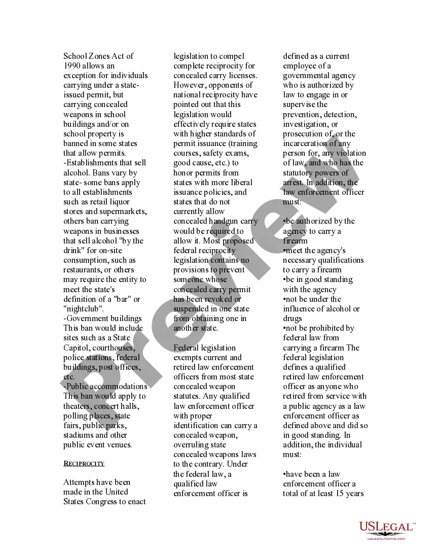 Preview USLegal Guide on Carrying Concealed Weapons - Guns or Firearms